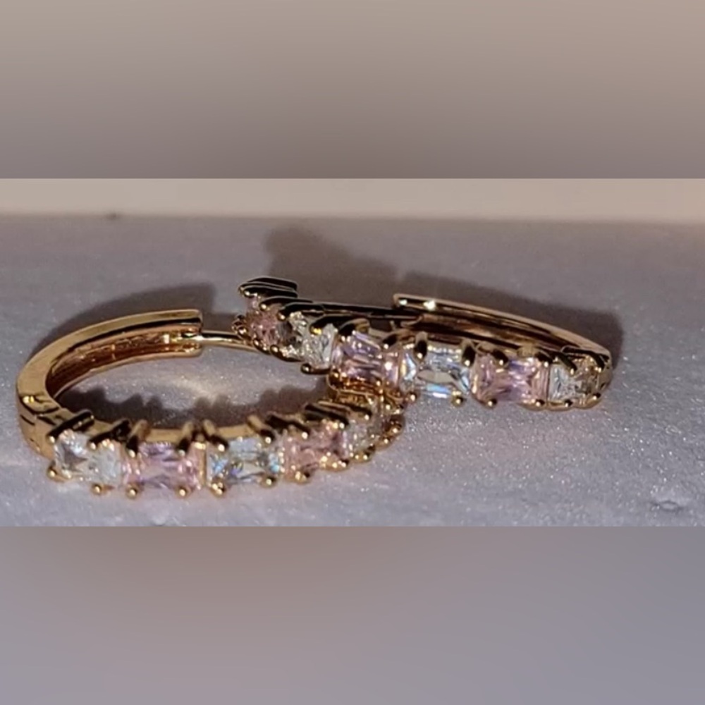 COPY - NEW 18K Gold Filled Hoop Earrings Pink Stones
